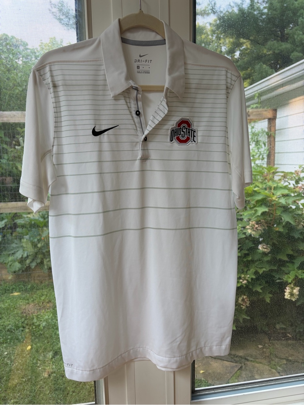 Nike White Ohio State Dri-FIT Polo with Subtle Stripe